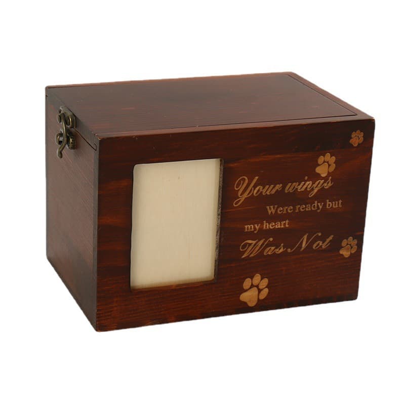Pine Wood Pet Memorial Urn with Photo – Sliding Lid Keepsake Box for Dog & Cat Ashes