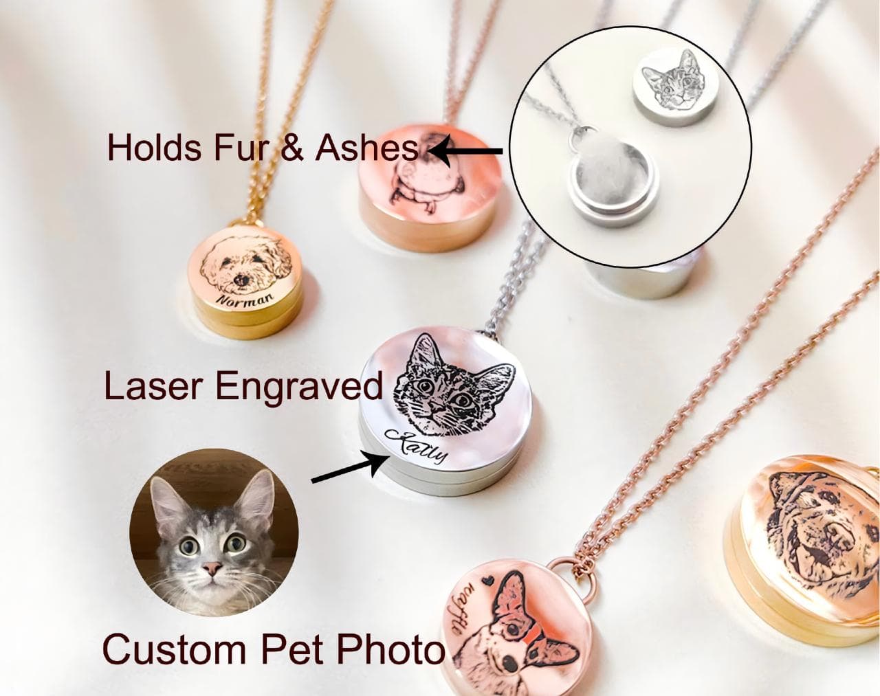 Personalized Pet Memorial Necklace – Engraved Photo Pendant with Name & Date (Front & Back Design)