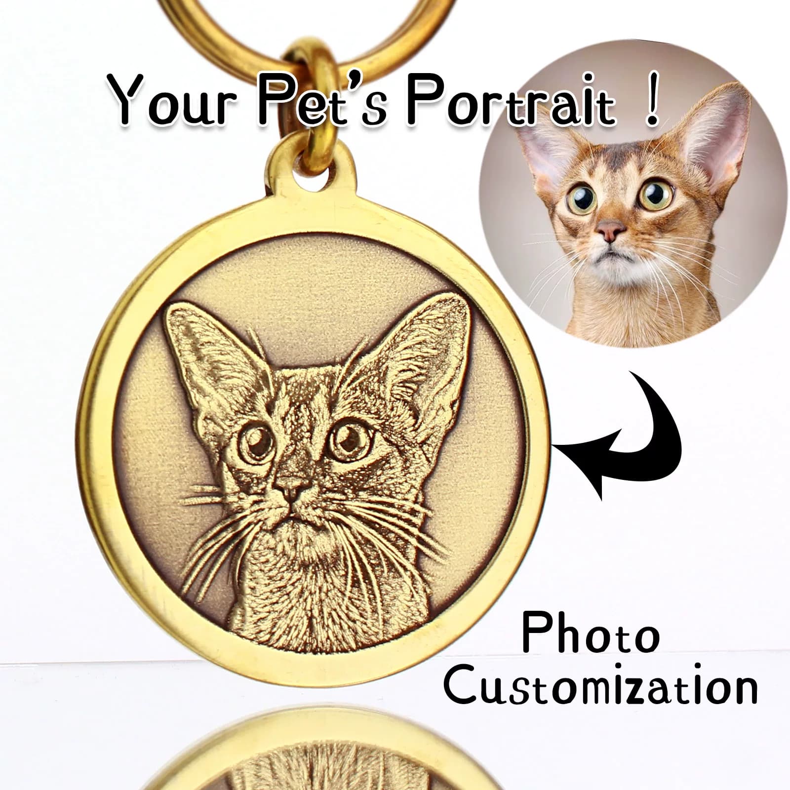Custom Pet ID Tag – Double-Sided Engraved Brass Dog Tag with Photo, Name & Phone Number