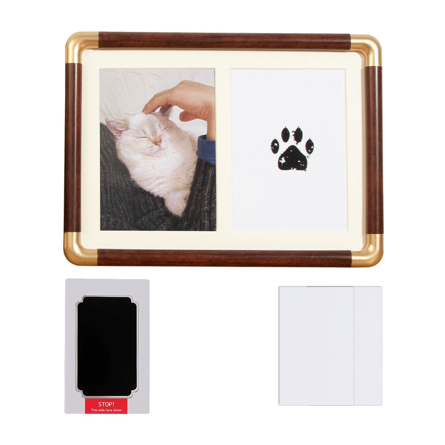 Pet Paw Print Keepsake Frame – No Mess Ink Pad Kit for Dog & Cat Memorial